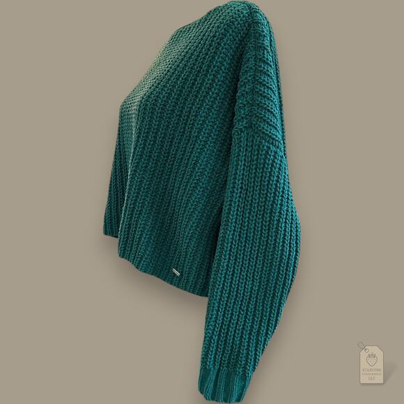 Hollister Green Chunky Knit Cropped Sweater | Women’s Small - Picture 3 of 8